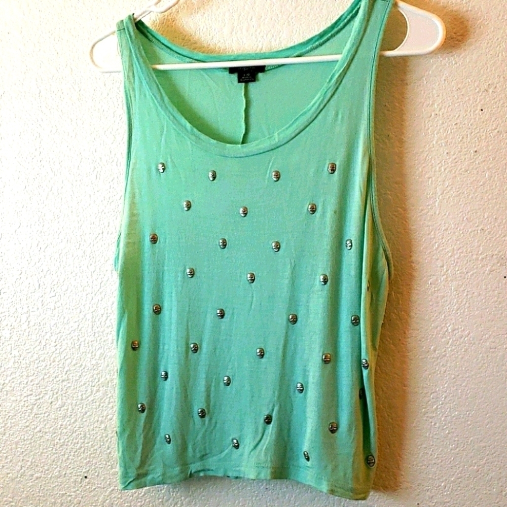 Rhapsody Skull Rivet Light Green Tank Top Size L